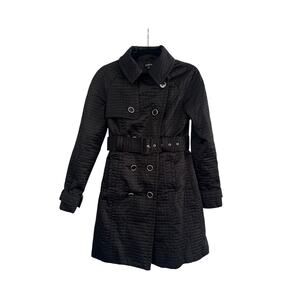 Bebe Black Belted Button Down Quilted Rain Trench Coat Womens SSmall Chic Career